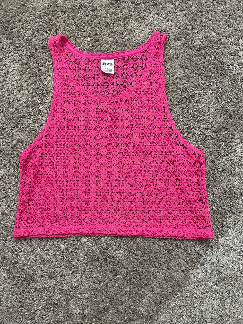 PINK Victoria's Secret Bright Pink Crochet Crop Tank